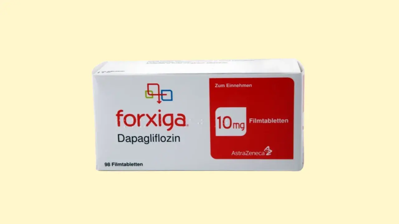 Opakowanie leku Forxiga 10mg, zawierającego dapagliflozinę, stosowanego w leczeniu cukrzycy typu 2.