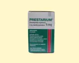 Opakowanie leku Prestarium 5 mg, stosowanego na nadciśnienie. Zawiera 30 tabletek powlekanych.