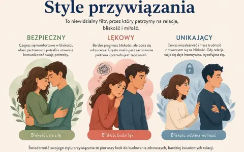 Unikający styl przywiązania: trudność z bliskością, wycofywanie się, gdy relacja staje się intensywna. Bliskość odbiera wolność.