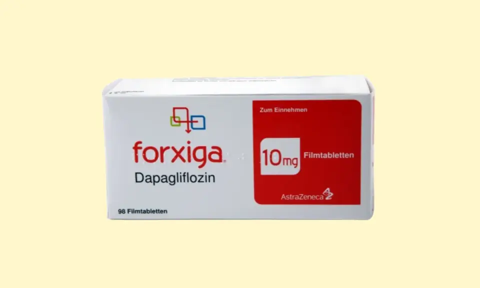 Opakowanie leku Forxiga 10mg, zawierającego dapagliflozinę, stosowanego w leczeniu cukrzycy typu 2.